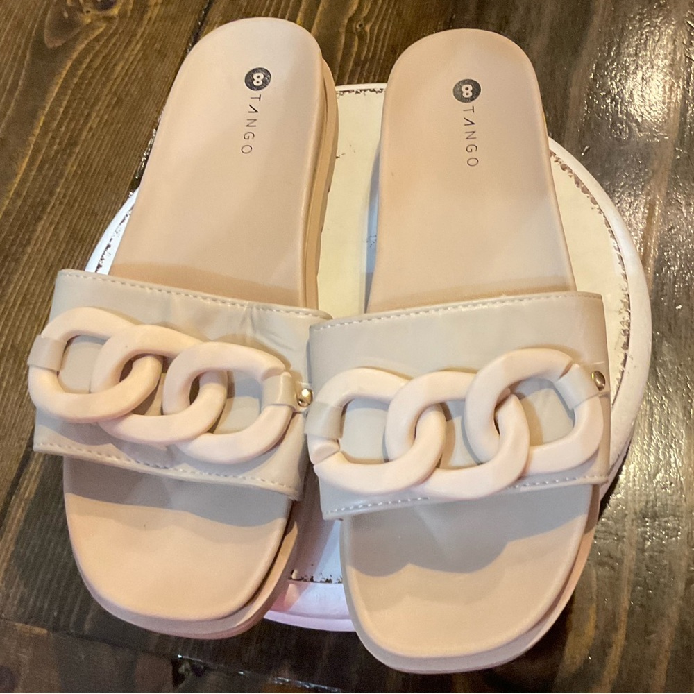Tango Women's Beige Chain Slide Sandals